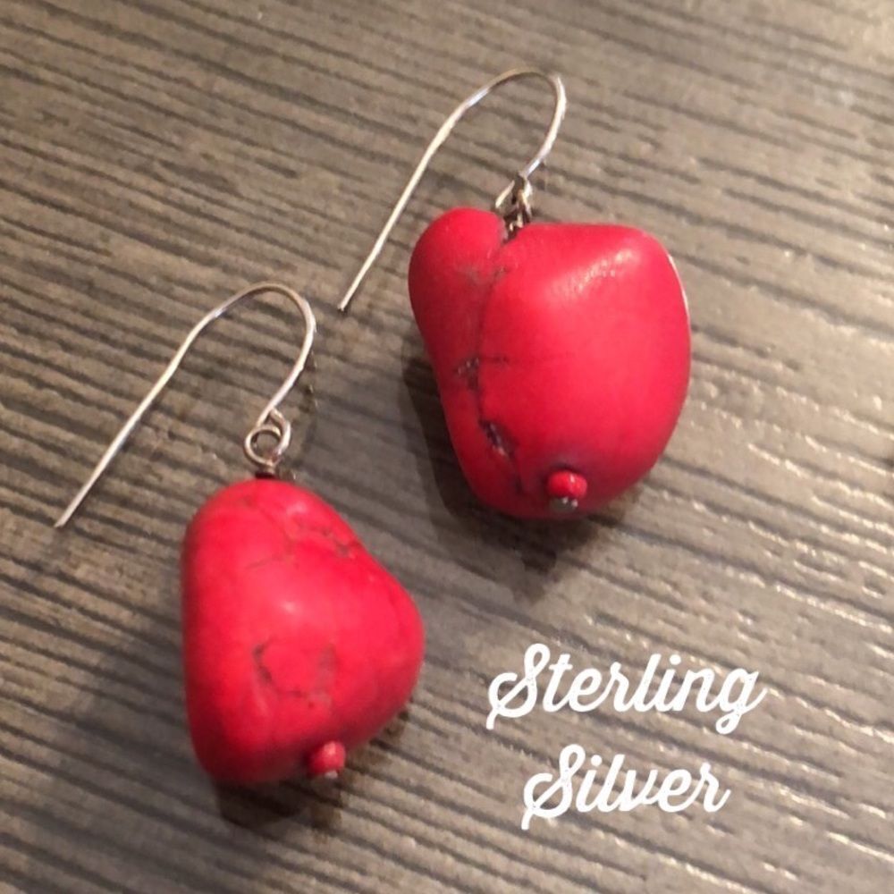 Sterling Silver Wire Hook Red Rock Earrings